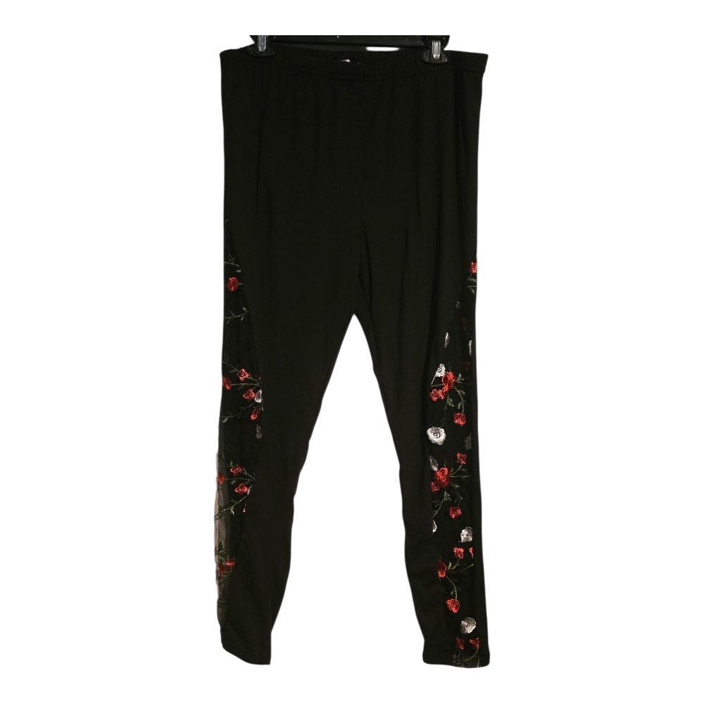 Rosegal Black Leggings with Red Floral Lace NWOT